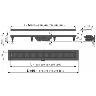 Душевой лоток Kerama Marazzi APZ10BLACK-850KM 85 см smart с перфорированной решёткой